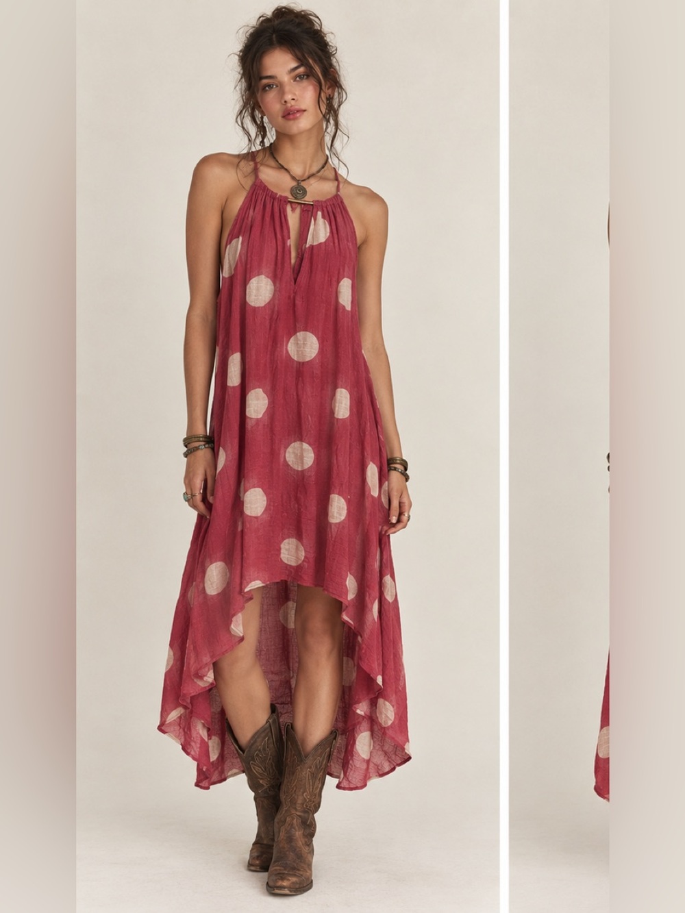 Cato Pink Halter Polka Dot Boho Retro Whimsigoth High Low Dress Small